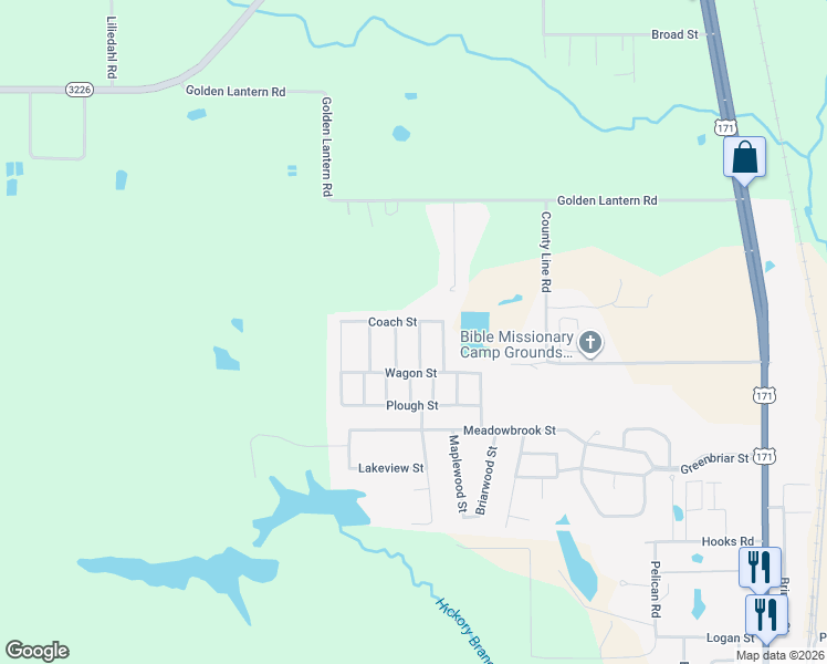 map of restaurants, bars, coffee shops, grocery stores, and more near 1510 Coach Street in DeRidder