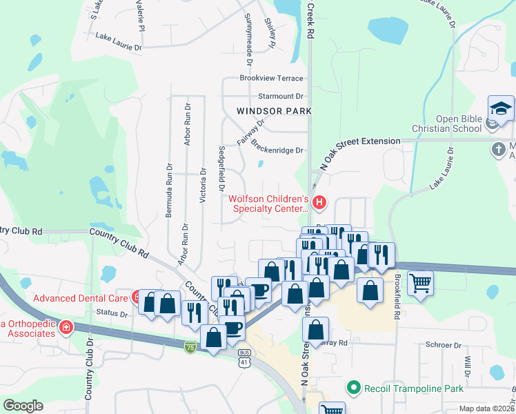 map of restaurants, bars, coffee shops, grocery stores, and more near 3507 Lenox Drive in Valdosta