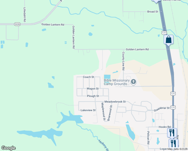 map of restaurants, bars, coffee shops, grocery stores, and more near 1510 Coach Street in DeRidder