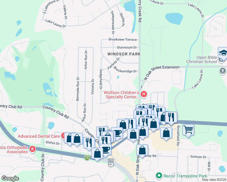 map of restaurants, bars, coffee shops, grocery stores, and more near 3507 Lenox Drive in Valdosta