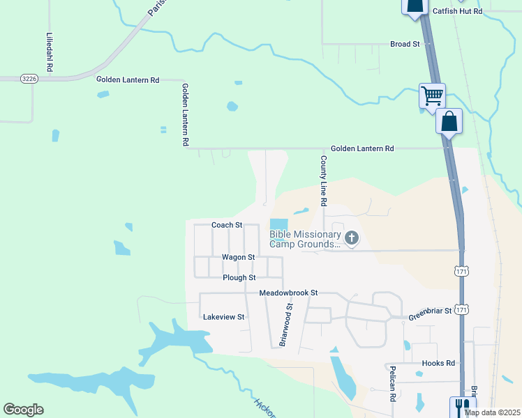 map of restaurants, bars, coffee shops, grocery stores, and more near 2218 Mustang Street in DeRidder