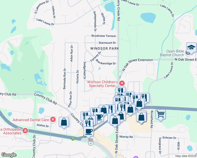map of restaurants, bars, coffee shops, grocery stores, and more near 3531 Lenox Drive in Valdosta