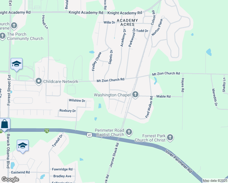 map of restaurants, bars, coffee shops, grocery stores, and more near 3804 Thoreau Drive in Valdosta