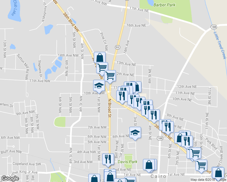 map of restaurants, bars, coffee shops, grocery stores, and more near 1 11th Avenue Northeast in Cairo
