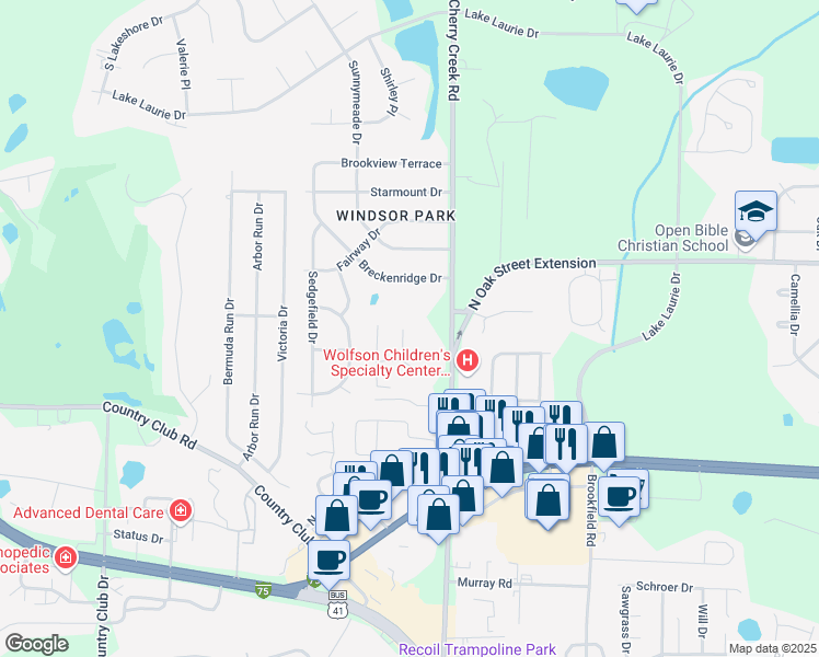 map of restaurants, bars, coffee shops, grocery stores, and more near 3428 Sussex Drive in Valdosta