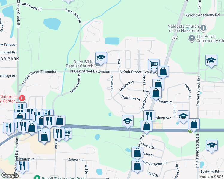 map of restaurants, bars, coffee shops, grocery stores, and more near 4005 Rubra Place in Valdosta