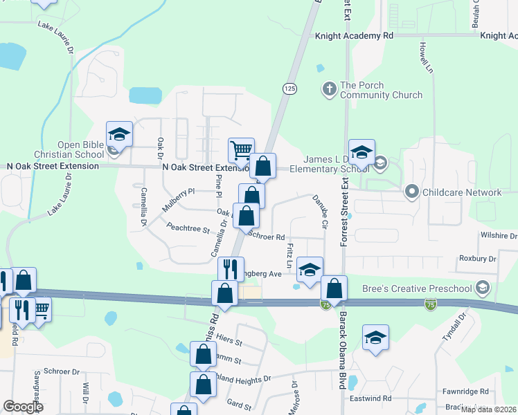 map of restaurants, bars, coffee shops, grocery stores, and more near 3445 Bemiss Road in Valdosta
