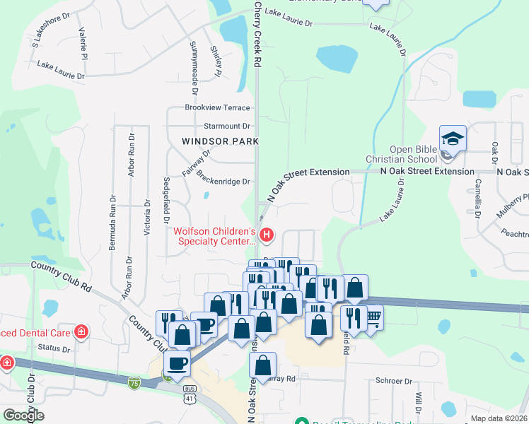 map of restaurants, bars, coffee shops, grocery stores, and more near 3833 North Oak Street in Valdosta