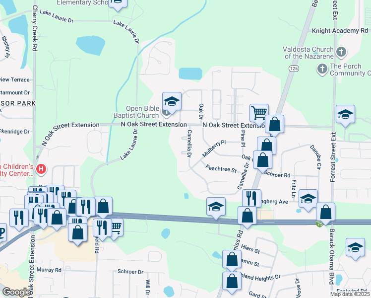 map of restaurants, bars, coffee shops, grocery stores, and more near 4005 Rubra Place in Valdosta