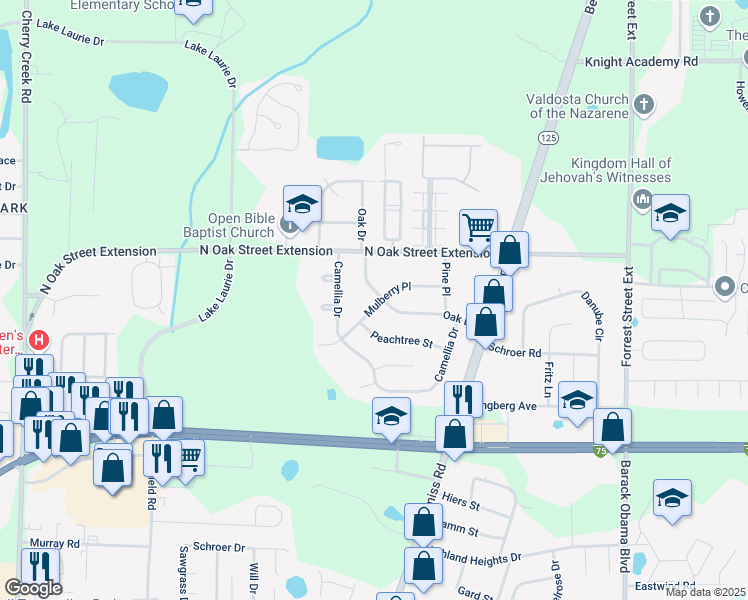 map of restaurants, bars, coffee shops, grocery stores, and more near 4009 Oak Drive in Valdosta