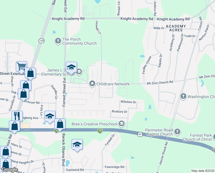 map of restaurants, bars, coffee shops, grocery stores, and more near 3712 Cambium Court in Valdosta