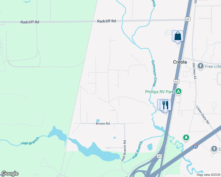 map of restaurants, bars, coffee shops, grocery stores, and more near 9430 Ward Lane in Creola