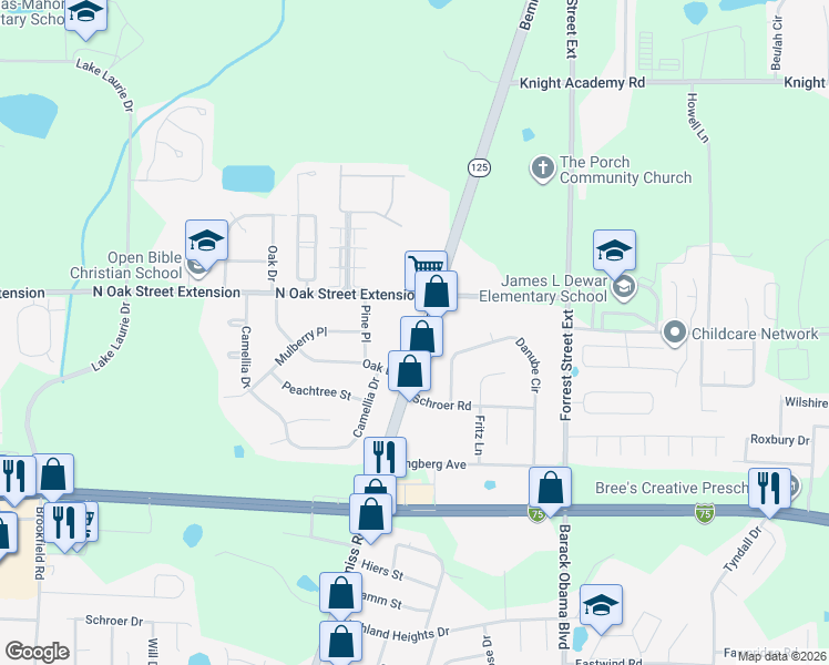 map of restaurants, bars, coffee shops, grocery stores, and more near 3445 Bemiss Road in Valdosta