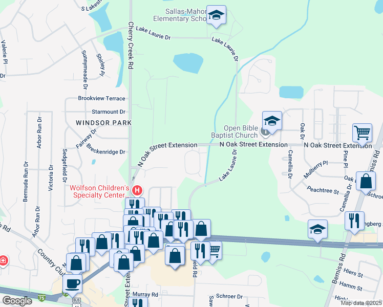 map of restaurants, bars, coffee shops, grocery stores, and more near 3925 North Oak Street Extension in Valdosta
