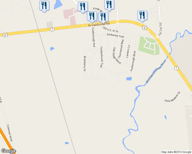 map of restaurants, bars, coffee shops, grocery stores, and more near 4626 Rustic Ridge Road in Valdosta