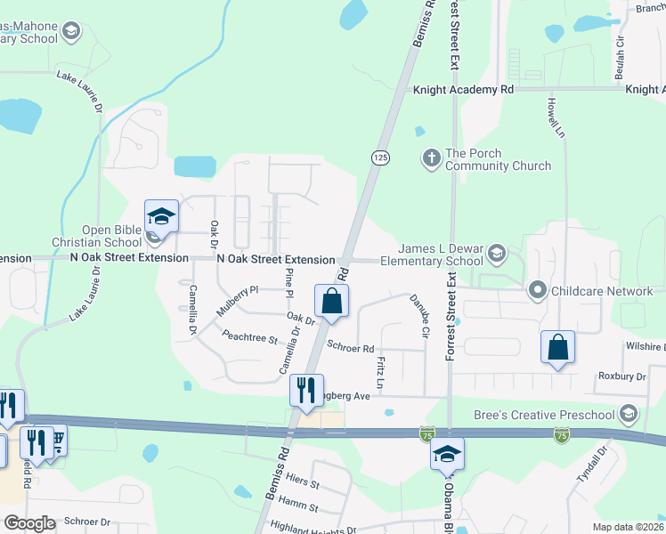 map of restaurants, bars, coffee shops, grocery stores, and more near 3480 Bemiss Rd in Valdosta