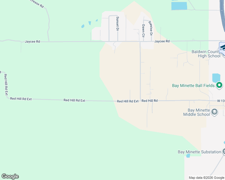 map of restaurants, bars, coffee shops, grocery stores, and more near 12513 Jaycee Road in Bay Minette