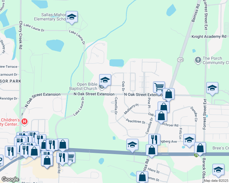 map of restaurants, bars, coffee shops, grocery stores, and more near 4011 Birch Street in Valdosta