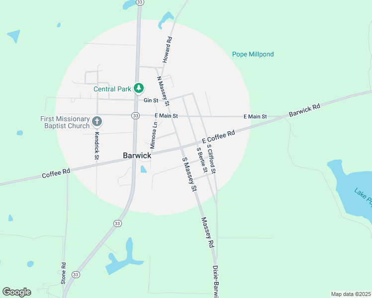 map of restaurants, bars, coffee shops, grocery stores, and more near 3045 East Coffee Road in Barwick