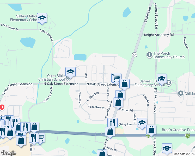 map of restaurants, bars, coffee shops, grocery stores, and more near 5039 Greyfield Place North in Valdosta
