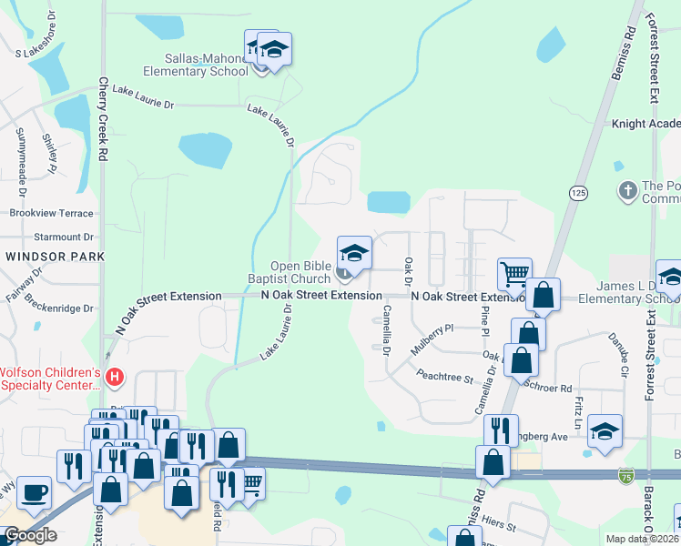 map of restaurants, bars, coffee shops, grocery stores, and more near 3698 Boy's Club Rd in Valdosta