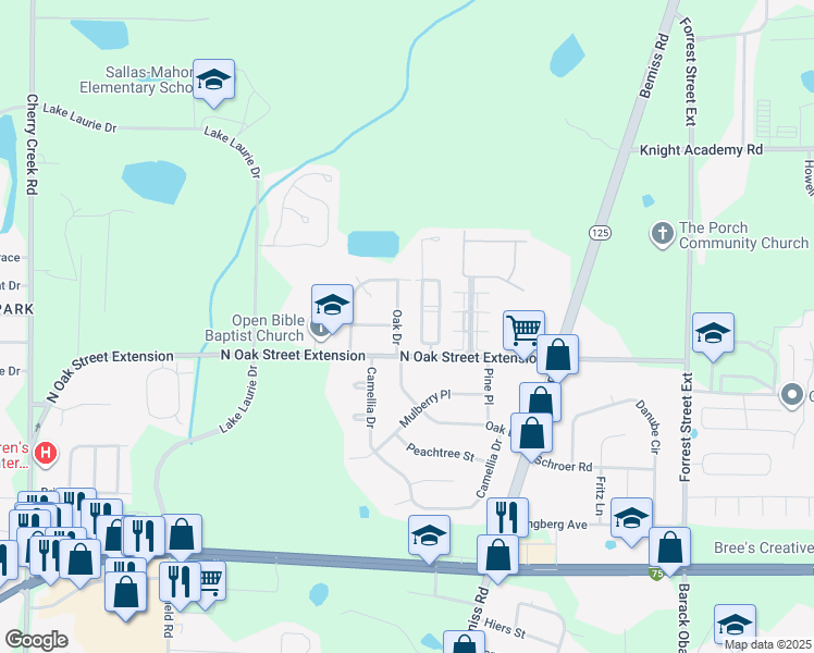 map of restaurants, bars, coffee shops, grocery stores, and more near 4104 Oak Drive in Valdosta