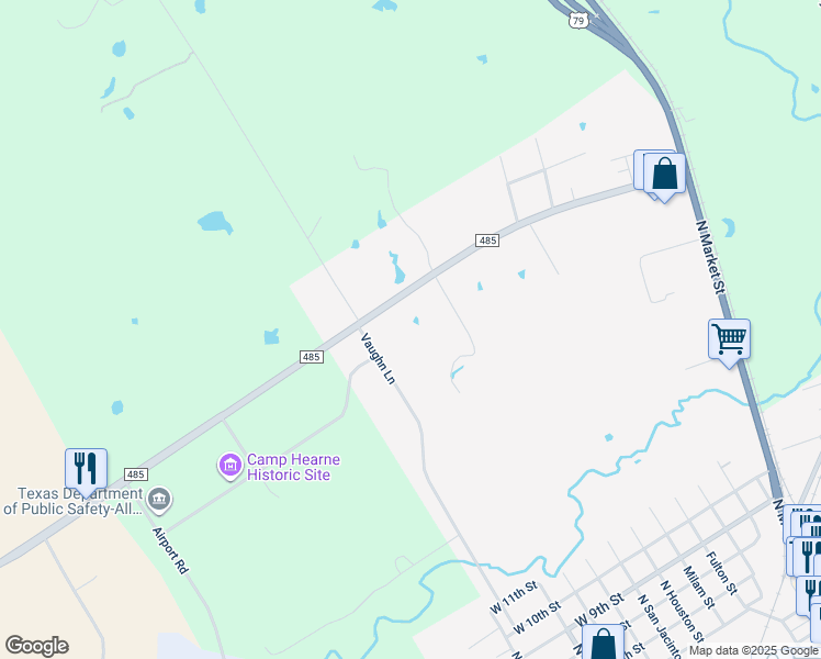 map of restaurants, bars, coffee shops, grocery stores, and more near 883 Farm to Market 485 in Hearne