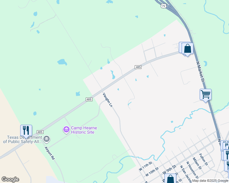 map of restaurants, bars, coffee shops, grocery stores, and more near 883 Farm to Market 485 in Hearne