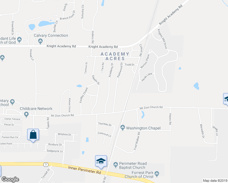 map of restaurants, bars, coffee shops, grocery stores, and more near 3125 Parkwood Drive in Valdosta