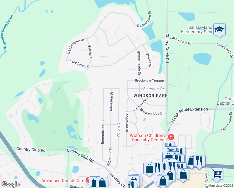 map of restaurants, bars, coffee shops, grocery stores, and more near 3661 Victoria Drive in Valdosta
