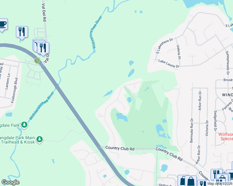 map of restaurants, bars, coffee shops, grocery stores, and more near 3343 Plantation Drive in Valdosta