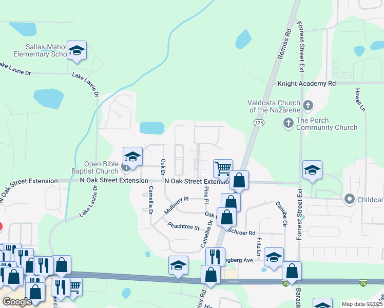 map of restaurants, bars, coffee shops, grocery stores, and more near 5148 Northwind Boulevard in Valdosta