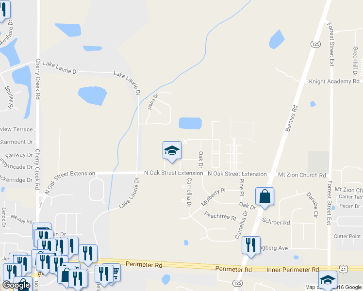 map of restaurants, bars, coffee shops, grocery stores, and more near 4013 Camellia Drive in Valdosta