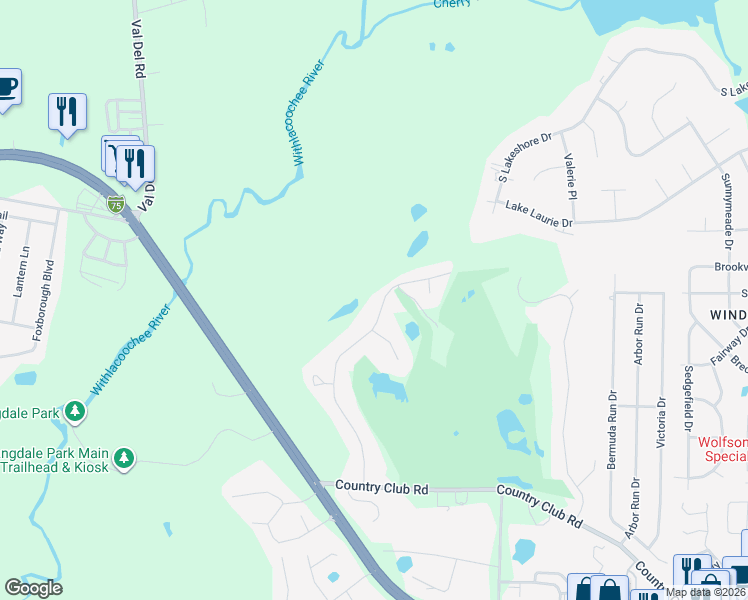 map of restaurants, bars, coffee shops, grocery stores, and more near 3343 Plantation Drive in Valdosta
