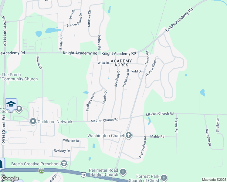 map of restaurants, bars, coffee shops, grocery stores, and more near 3037 Academy Drive in Valdosta