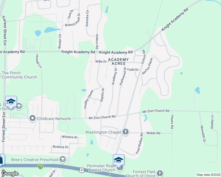 map of restaurants, bars, coffee shops, grocery stores, and more near 3037 Academy Drive in Valdosta