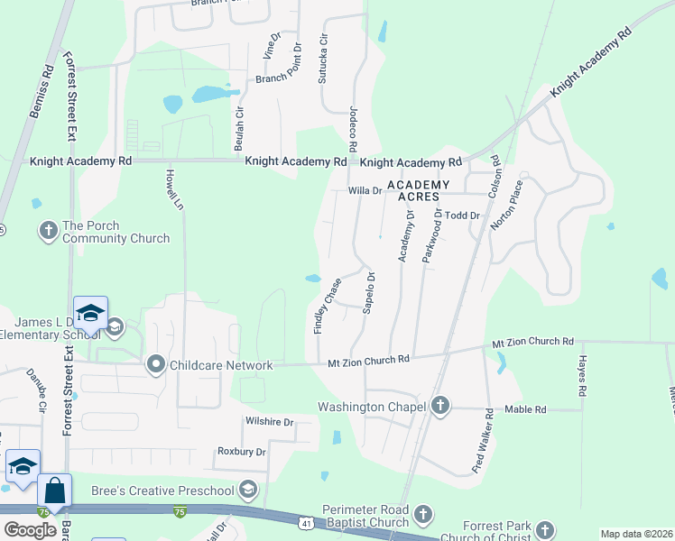map of restaurants, bars, coffee shops, grocery stores, and more near 2908 Findley Chase in Valdosta
