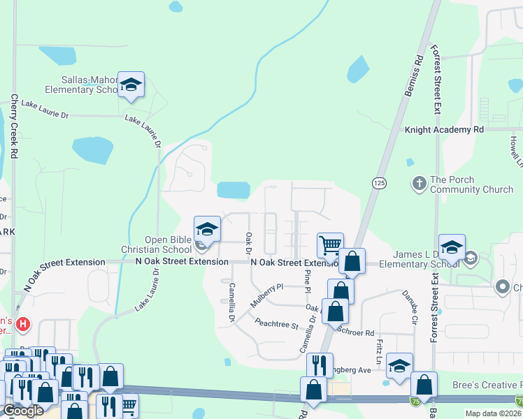 map of restaurants, bars, coffee shops, grocery stores, and more near 5039 Greyfield Circle in Valdosta
