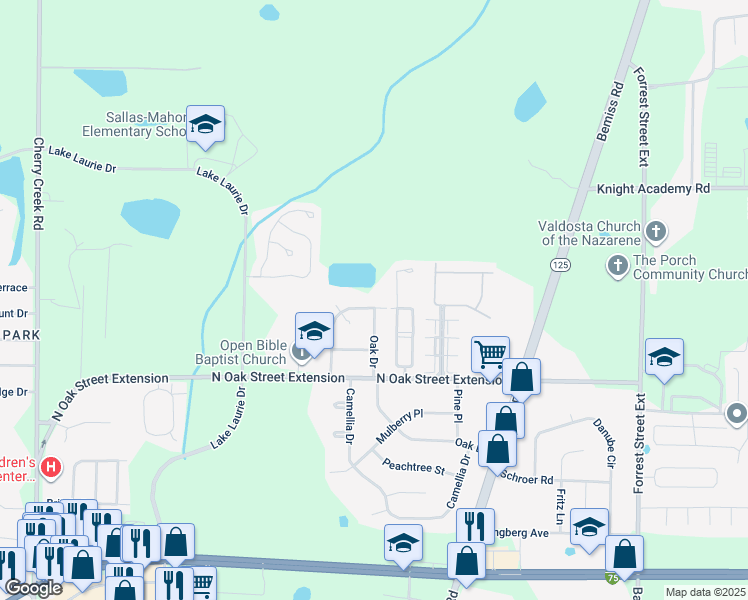 map of restaurants, bars, coffee shops, grocery stores, and more near 4023C Camellia Drive in Valdosta