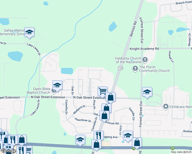 map of restaurants, bars, coffee shops, grocery stores, and more near 5146 Northwind Boulevard in Valdosta