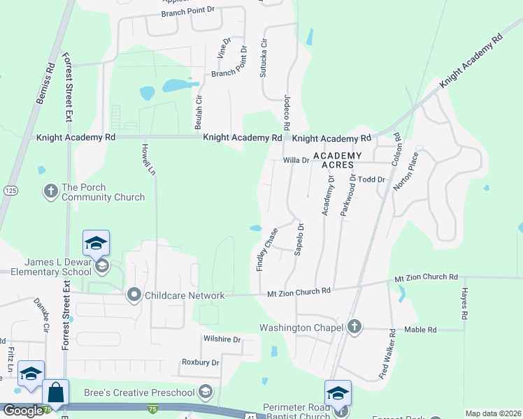 map of restaurants, bars, coffee shops, grocery stores, and more near 2908 Findley Chase in Valdosta