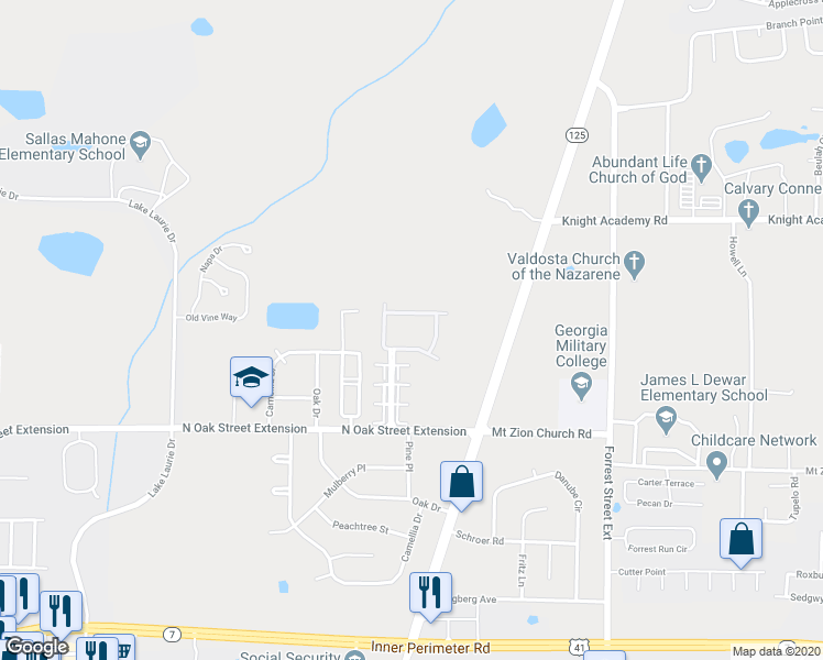 map of restaurants, bars, coffee shops, grocery stores, and more near 5148 Northwind Boulevard in Valdosta