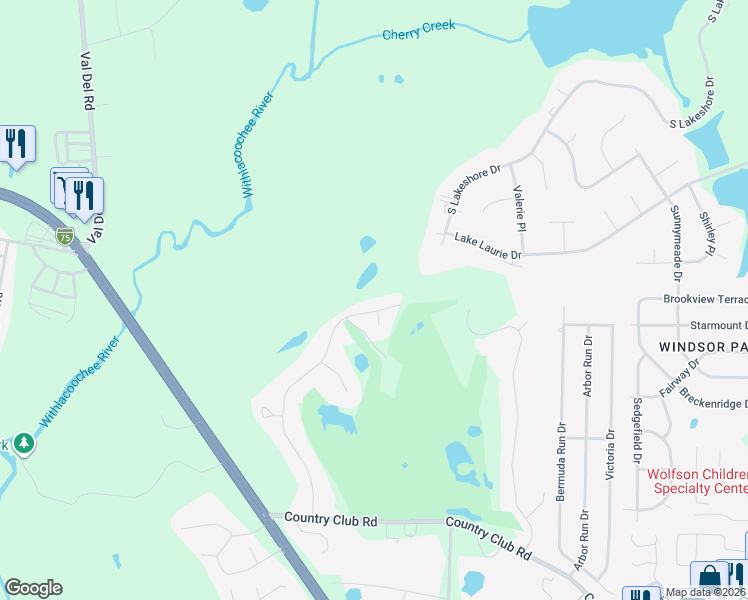 map of restaurants, bars, coffee shops, grocery stores, and more near 3346 Plantation Drive in Valdosta