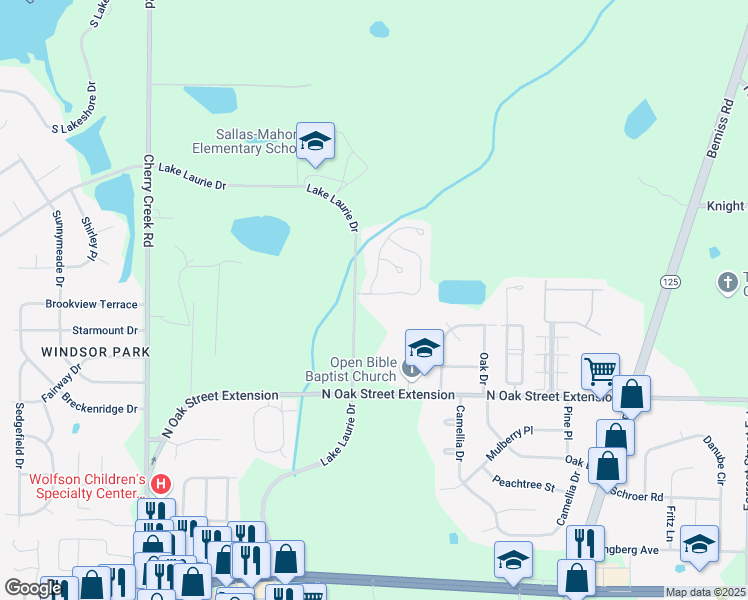 map of restaurants, bars, coffee shops, grocery stores, and more near 3714 Old Vine Way in Valdosta