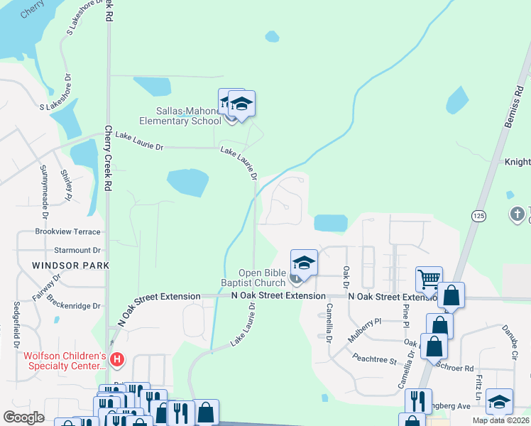 map of restaurants, bars, coffee shops, grocery stores, and more near 3721 Old Vine Way in Valdosta