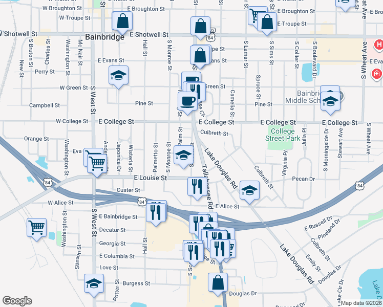 map of restaurants, bars, coffee shops, grocery stores, and more near 713 King Street in Bainbridge