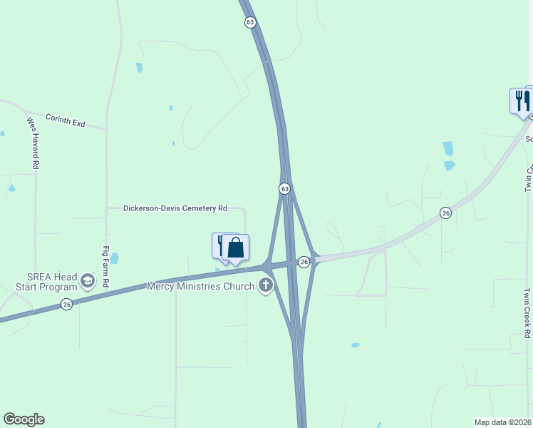 map of restaurants, bars, coffee shops, grocery stores, and more near Highway 63 in Lucedale