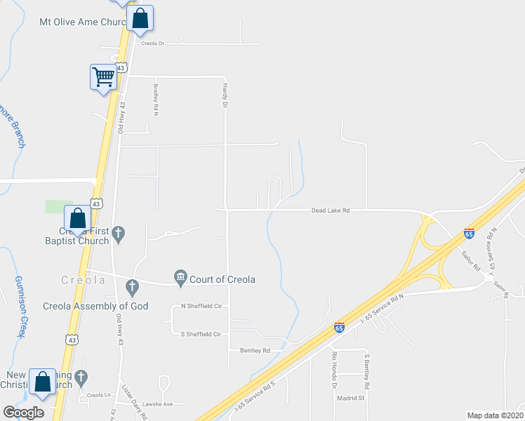 map of restaurants, bars, coffee shops, grocery stores, and more near 474 Dead Lake Road in Creola