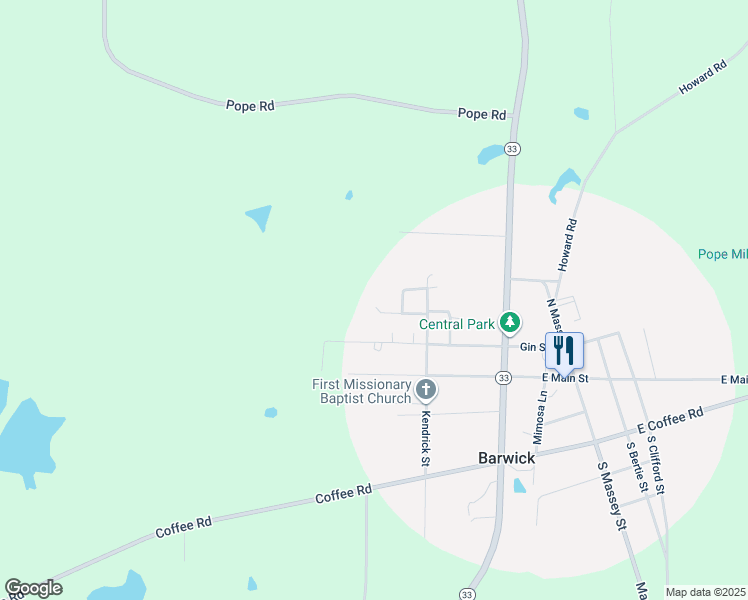map of restaurants, bars, coffee shops, grocery stores, and more near 1129 Richardson Street in Barwick