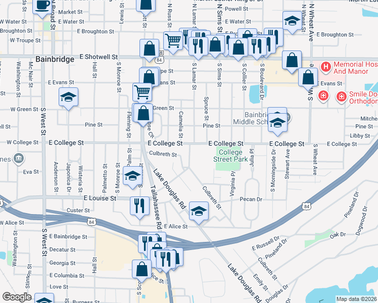 map of restaurants, bars, coffee shops, grocery stores, and more near 906 Elizabeth Place in Bainbridge
